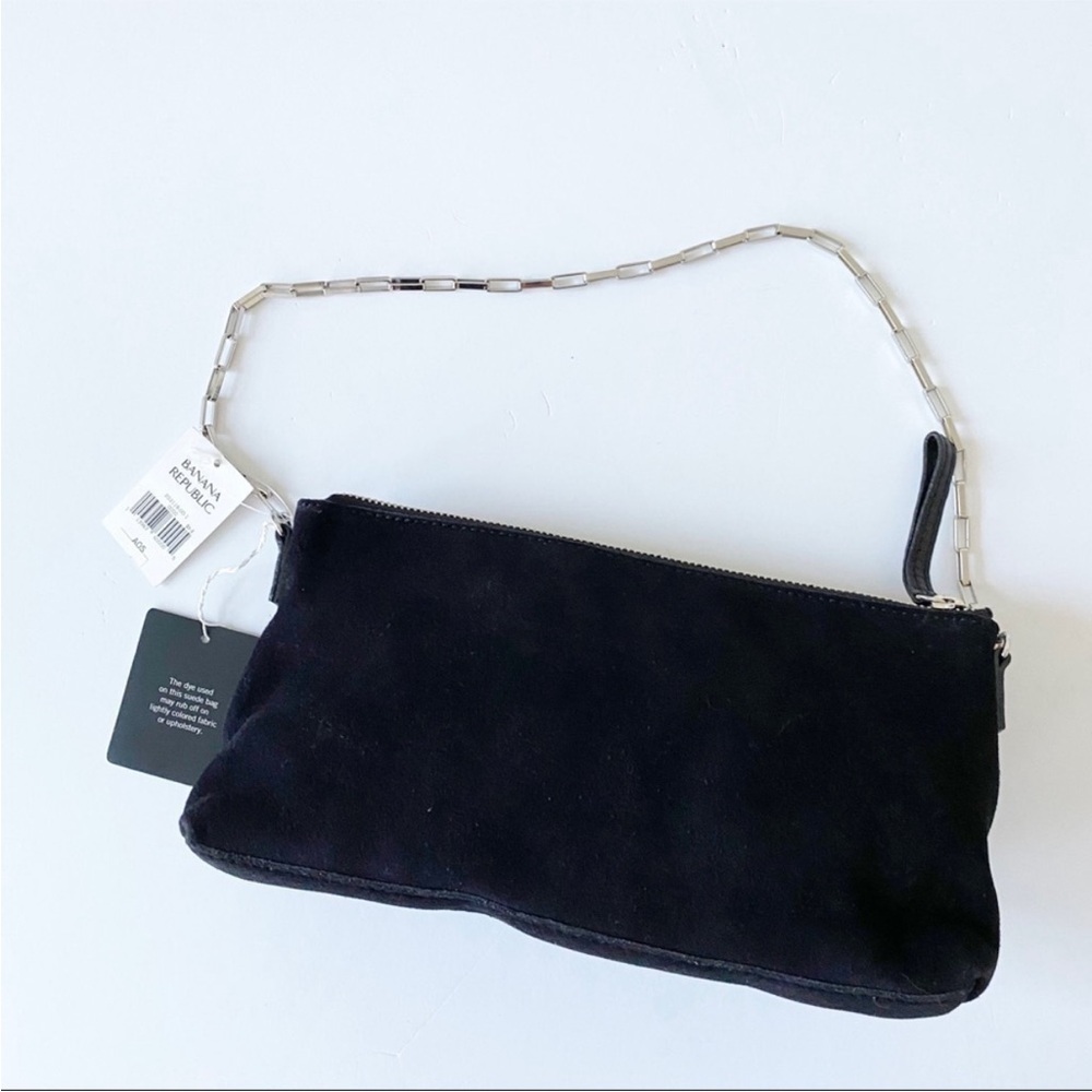 NWT Banana Republic Black Suede Purse Handbag with Silver Details Front Pockets - Picture 6 of 15
